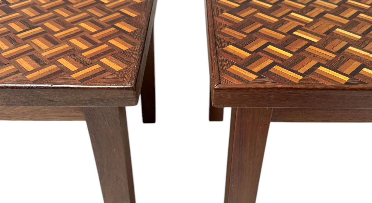 Pair of Mid-Century Modern Side Tables with Mosaic Inlaid Tops, 1960s